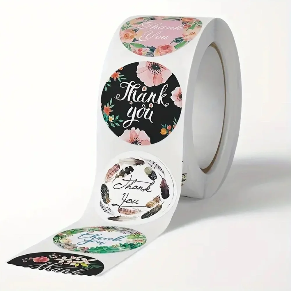 Multi Floral Pattern Thank You Stickers 500